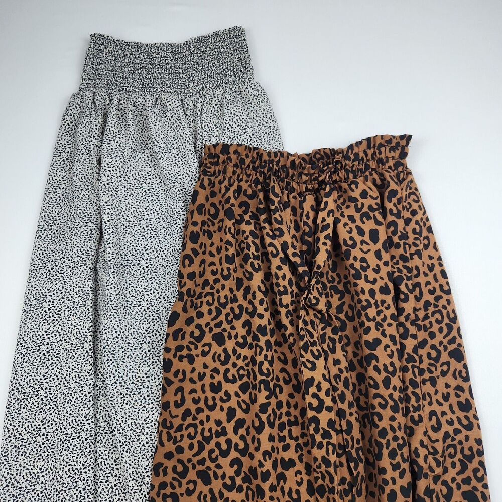 Sienna Sky Wide-Leg Palazzo Pants Womens XS Lot of 2 Animal Print Flowy Elastic